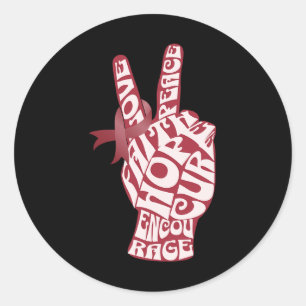 Peace Encourage Cure Sickle Cell Burgundy Ribbon Classic Round Sticker