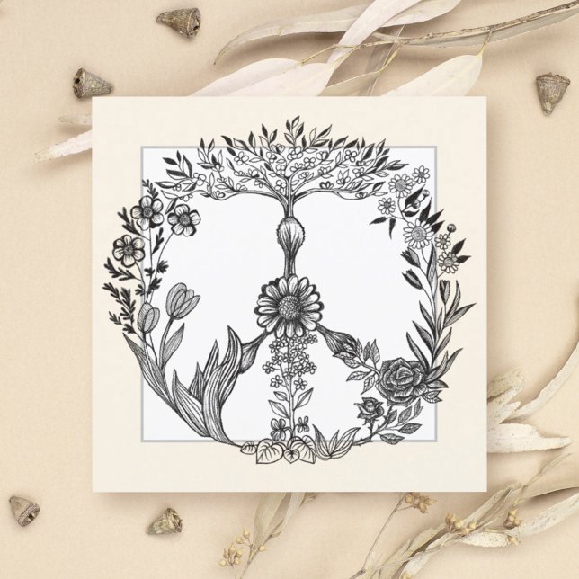 Peace Floral Drawing Cute Boho Hippie Flowers Art Invitation (Creator Uploaded)