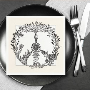 Peace Floral Drawing Cute Boho Hippie Flowers Art Napkin