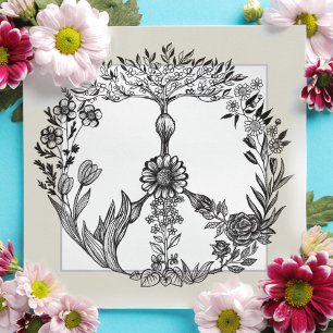 Peace Floral Drawing Cute Boho Hippie Flowers Art Thank You Card