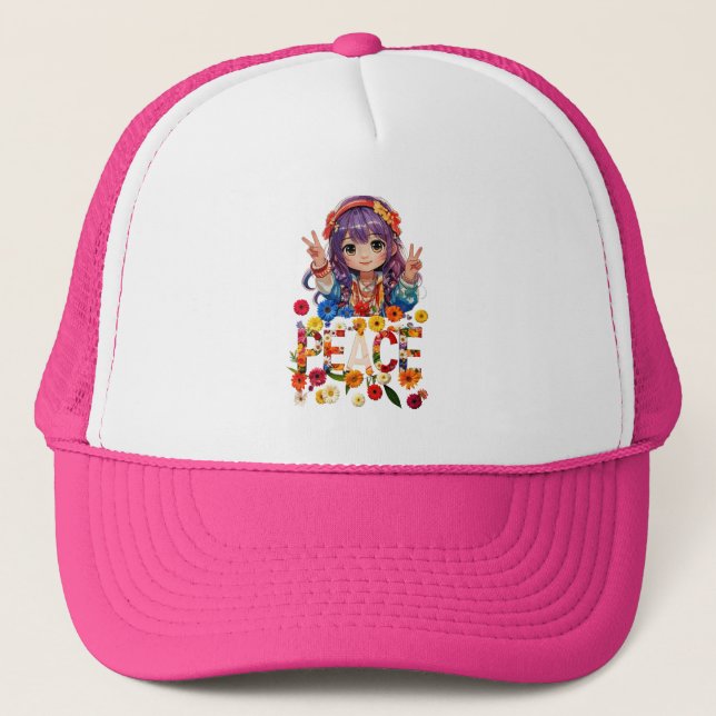 PEACE floral motif Trucker Hat (Front)