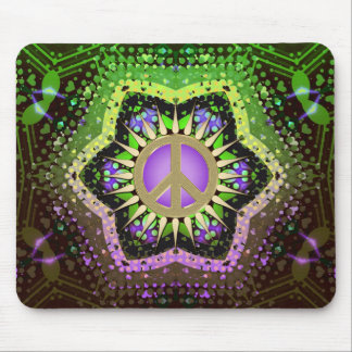 Peace Flower Power Purple+Green Mousepad