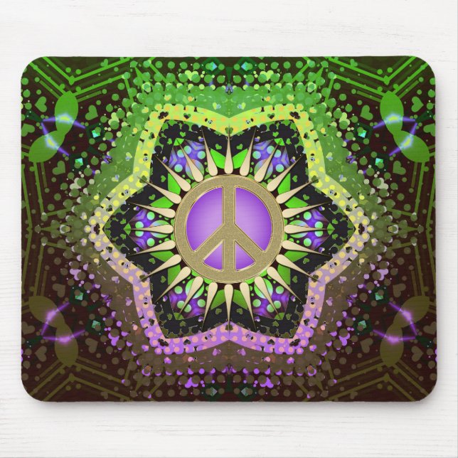 Peace Flower Power Purple+Green Mousepad (Front)