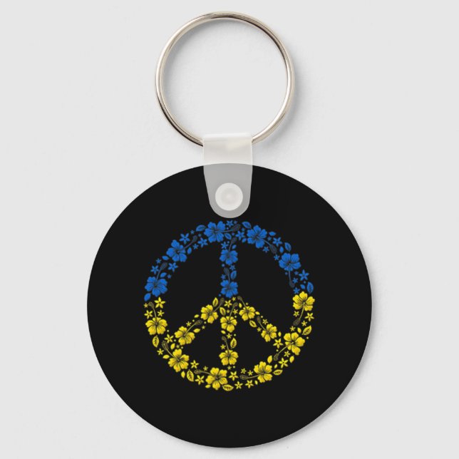Peace Flower Ukraine  I Stand With Ukraine Flag  Key Ring (Front)