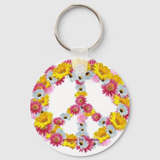 peace flowers, artwork by darlene key ring (Front)