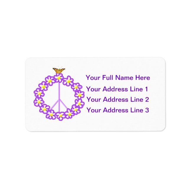 Peace Flowers Butterfly Address Label (Front)