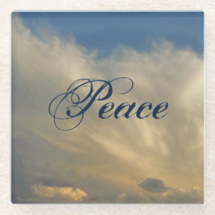 Peace Fluffy White Clouds Photo Sky Nature Glass Coaster