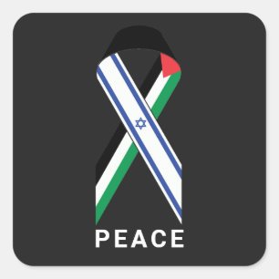 Peace for Israel and Palestine flag ribbon black Square Sticker