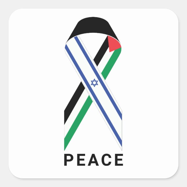 Peace for Israel and Palestine flag ribbon white Square Sticker (Front)