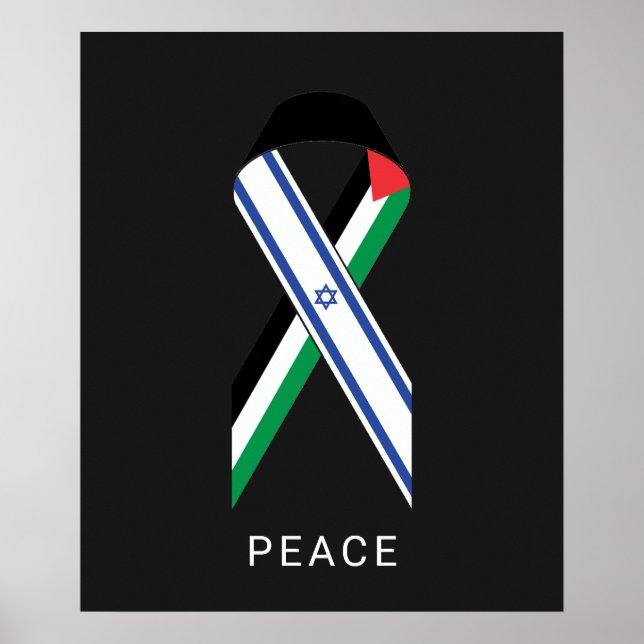 Peace for Israel and Palestine flags ribbon black Poster (Front)