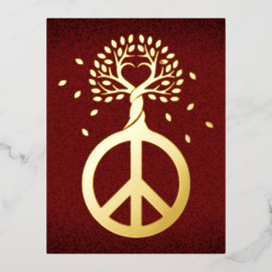 Peace For Trees - Flower Power Heart 1 Foil Holiday Postcard