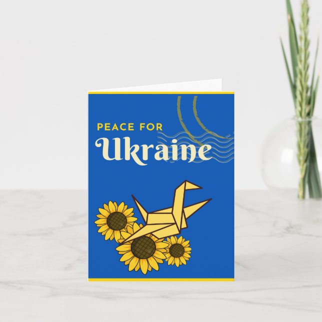 Peace for Ukraine Crane & Sunflower Blue Greeting  Card (Front)