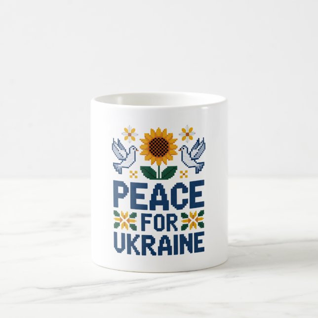 Peace for Ukraine Pixel Folk Art Coffee Mug (Center)