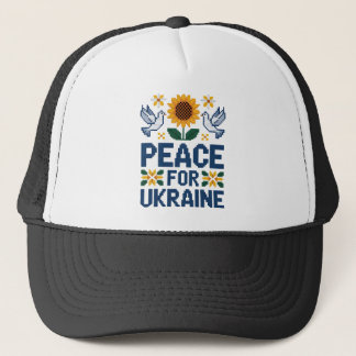 Peace for Ukraine Pixel Folk Art Trucker Hat