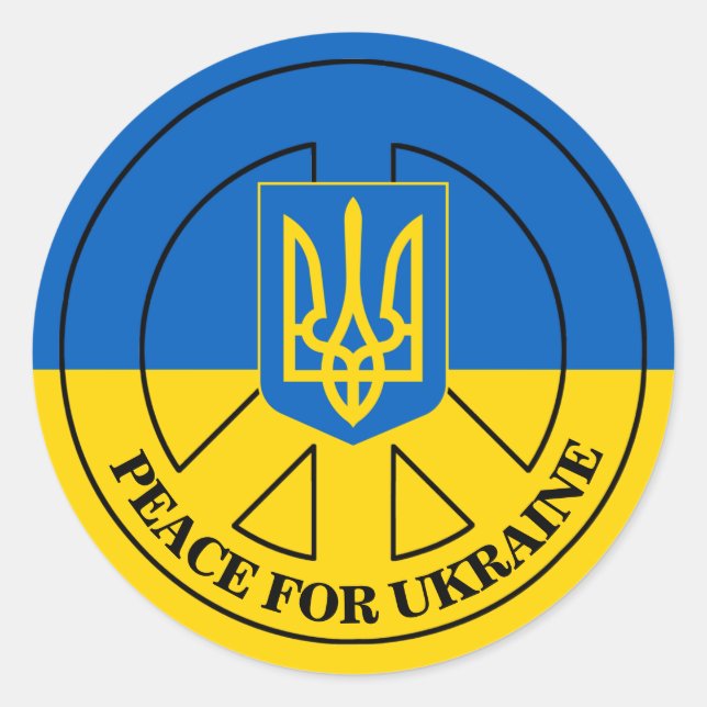 Peace for Ukraine, Ukraine Flag, Emblem  Classic Round Sticker (Front)