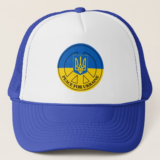 Peace for Ukraine, Ukraine Flag, Emblem  Trucker Hat (Front)