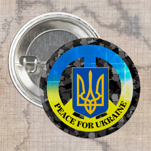 Peace for Ukraine & Ukraine Map Camouflage /Tryzub 3 Cm Round Badge