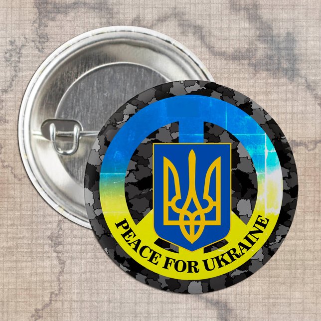 Peace for Ukraine & Ukraine Map Camouflage /Tryzub 3 Cm Round Badge (Creator Uploaded)