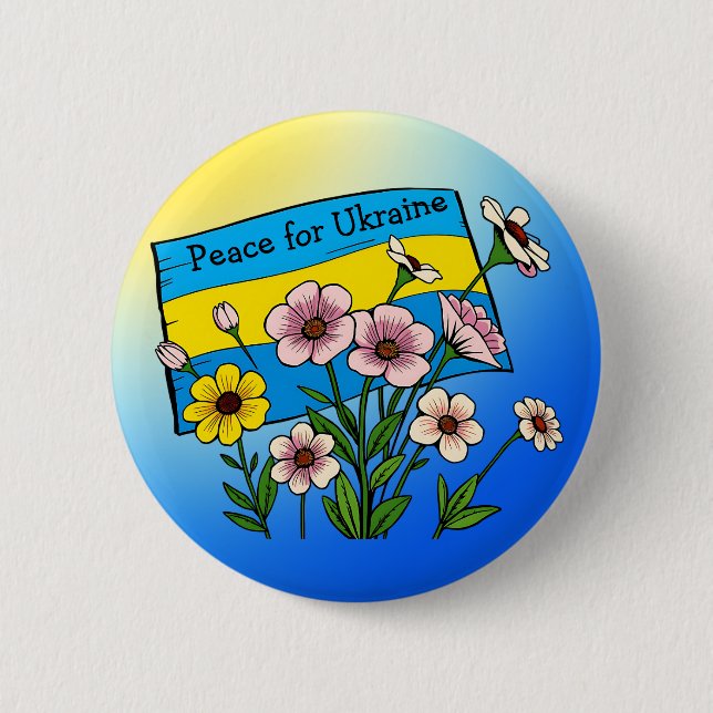 Peace for Ukraine | Ukrainian Flag 6 Cm Round Badge (Front)