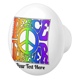 Peace Forever Vintage Retro Rainbow Custom Ceramic Knob