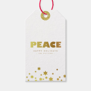 Peace   Fun Christmas White & Gold Mini Gift Tags