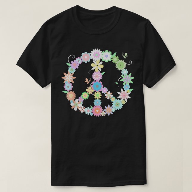 PEACE  Funny Floral Sign  Cool Statement Tee  (Design Front)