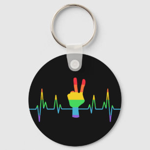 Peace Gay Heartbeat LGBT Key Ring