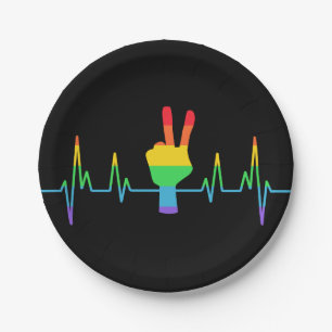 Peace Gay Heartbeat LGBT Paper Plate