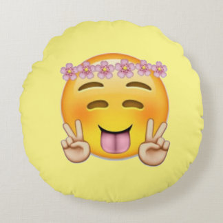 Peace Girl Emjoi Round Pillow