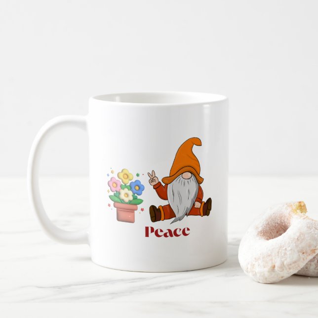 Peace Gnome on a Coffee Cup (With Donut)