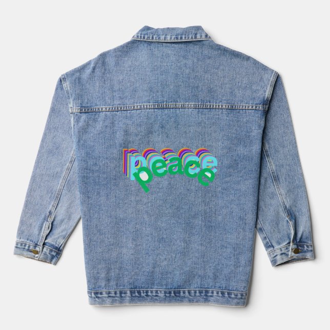 Peace Graphic Unity Positive Retro Inspiration Denim Jacket (Back)