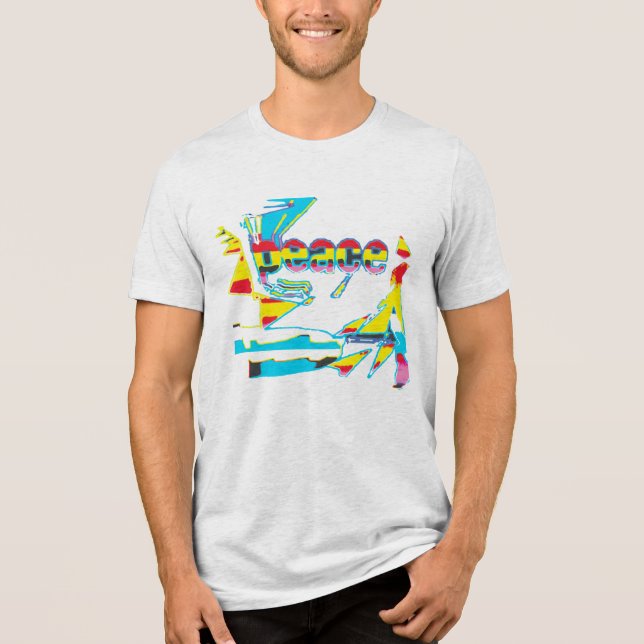 "Peace" Graphic with Yellow Red Aqua Art Design Tri-Blend Shirt (Front)