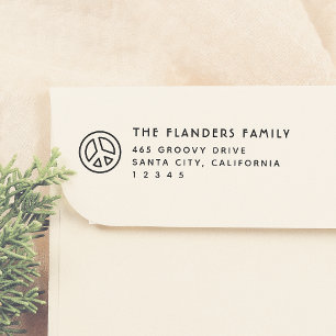 Peace Groovy Family Name Sans-Serif Return Address Rubber Stamp