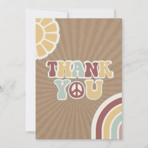 Peace Groovy Welcome Pink Brown Baby Shower Hippie Thank You Card