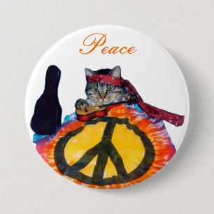 Peace guitar cat Button Pin