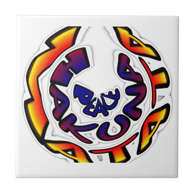 "Peace Hakuna Matata" Circular Art Print Ceramic Tile (Front)