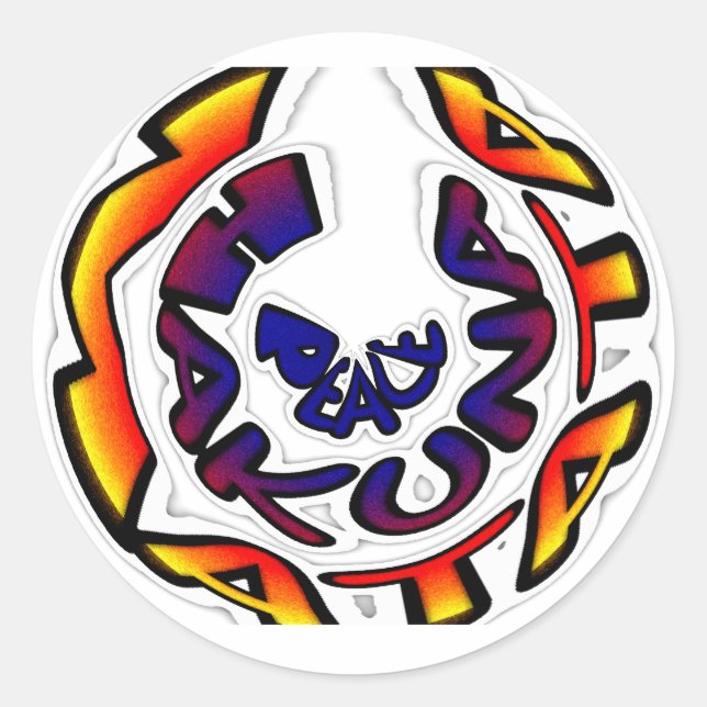 "Peace Hakuna Matata" Circular Art Print Classic Round Sticker (Front)