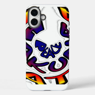 Peace Hakuna Matata" Circular Colourful Graffiti iPhone 16 Plus Case