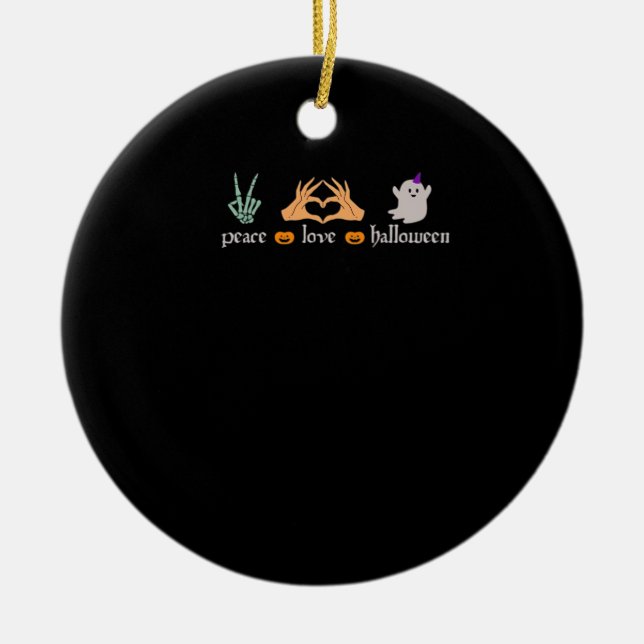 Peace Halloween Peace Sign Skeleton Witchs Hands Ceramic Ornament (Front)