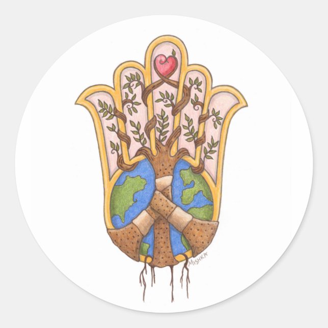 peace_hamsa classic round sticker (Front)
