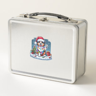 Peace Hand Australian Shepherd Christmas Lights Wo Metal Lunch Box