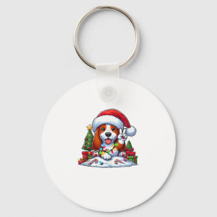 Peace Hand Basset Hound Christmas Lights Dog Women Key Ring