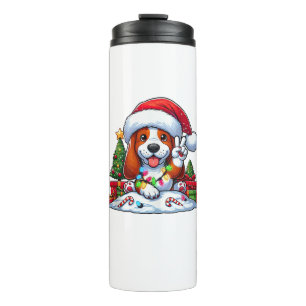 Peace Hand Basset Hound Christmas Lights Dog Women Thermal Tumbler