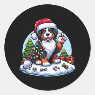 Peace Hand Bernese Mountain Christmas Lights Women Classic Round Sticker