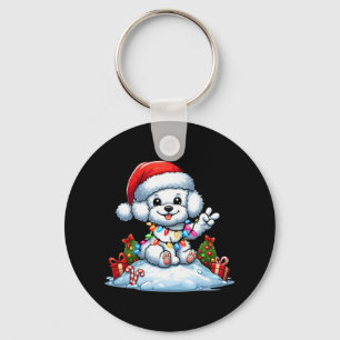 Peace Hand Bichon Frise Christmas Lights Dog Women Key Ring
