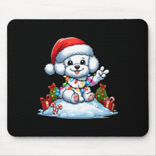 Peace Hand Bichon Frise Christmas Lights Dog Women Mouse Pad