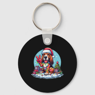 Peace Hand Bloodhound Christmas Lights Dog Womens  Key Ring