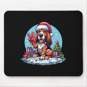 Peace Hand Bloodhound Christmas Lights Dog Womens Mouse Pad