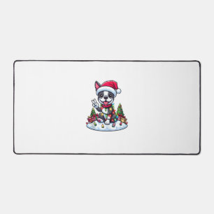 Peace Hand Boston Terrier Christmas Lights Womens Desk Mat