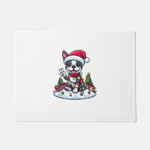 Peace Hand Boston Terrier Christmas Lights Womens Doormat